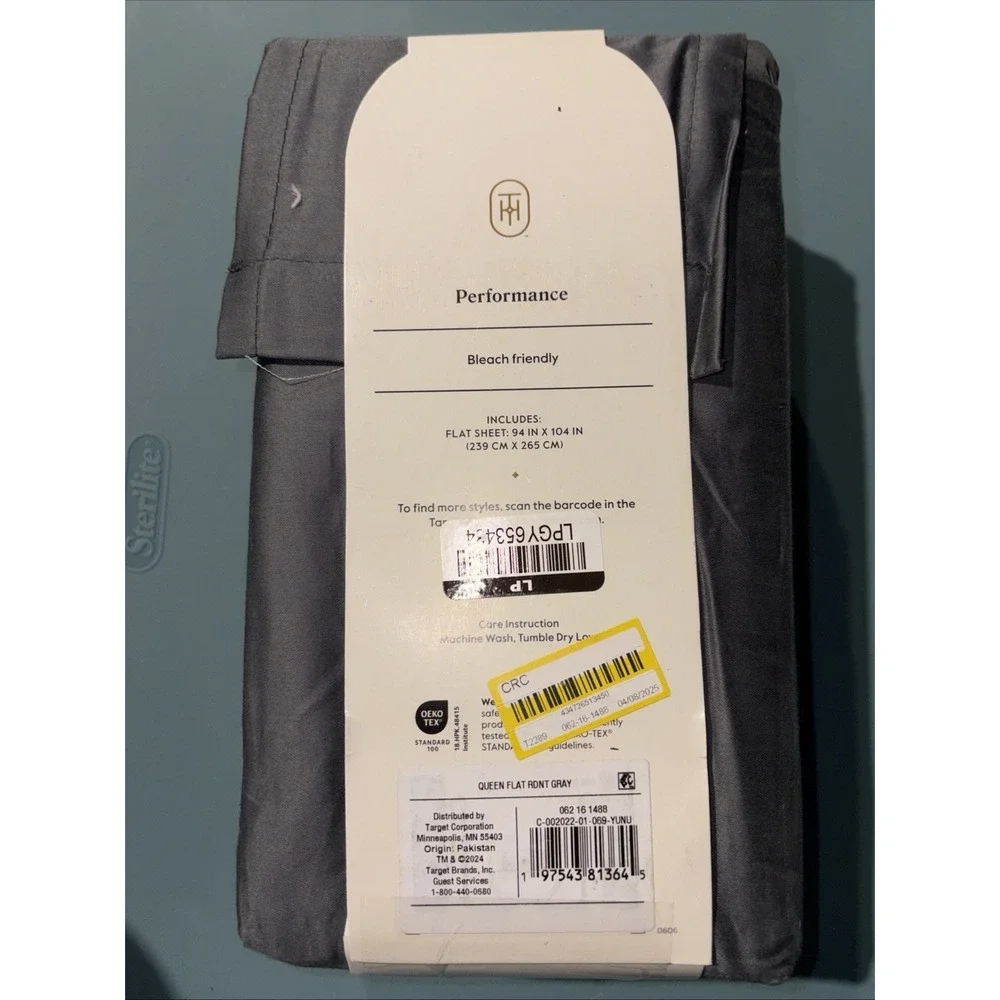 Queen 400 Thread Count Performance Flat Sheet Classic‎ Gray - Threshold: Cotton